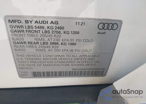 2022 Audi Q5 Premium Plus 45 Tfsi S Line Quattro S Tronic from USA, damaged, VIN WA1EAAFY0N2044706